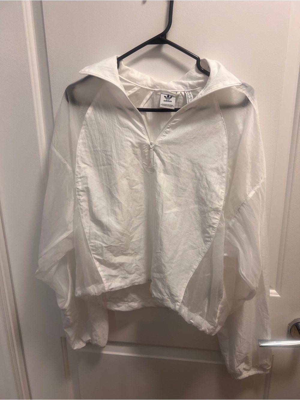 adidas White lightweight Half-Zip Pullover Windbreaker